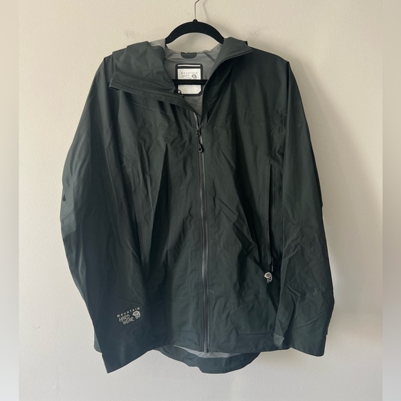 Mountain Hardwear Men’s Black Rain Jacket Waterproof Hooded Shell Size Large - Picture 1 of 7
